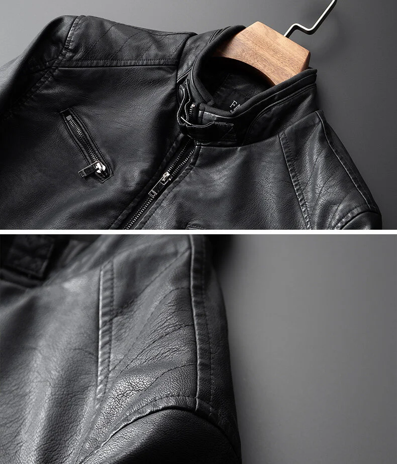 2021 Men's Leather Jackets Leather Jacket Men Motorcycle Solid Slim Stand Collar Zipper Fashion Coat Mens Coats Autumn Spring sheepskin trench coat