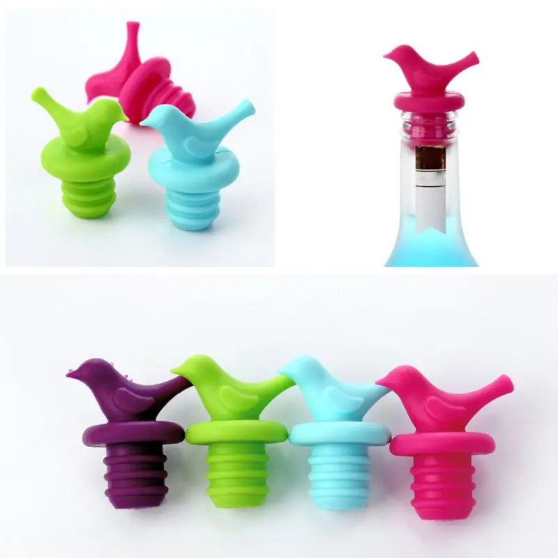 Silicone Reusable Wine Stoppers Bottle Cork With Bird-shaped Grip Top Household Decorative Accessories