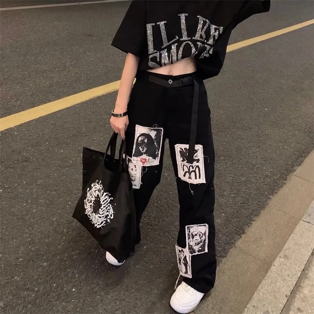 【BAON】Modulo Patch Banding Wide Pants ChArmkpR Męskie Japońskie Vintage Geometryczny Wzór
