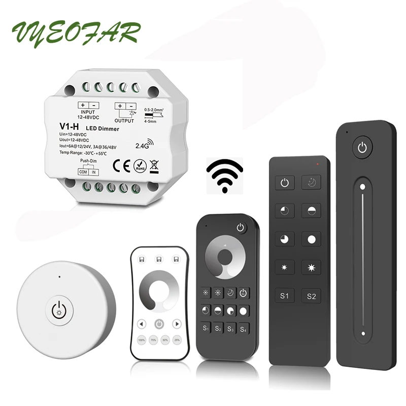 New Led Strip Dimmer 2.4G RF Wireless Remote DC12 24V 6A Receiver Smart