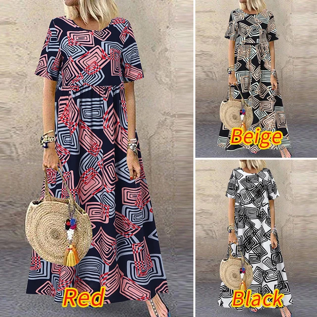 ZANZEA Fashion Summer Maxi Dress Women's Printed Sundress Casual Short Sleeve Vestidos Female High Waist Robe Femme Plus Size 3