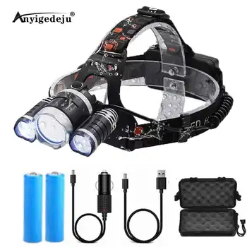 

Powerful LED Headlight headlamp T6 Head Lamp 6000lumens Flashlight USB Torch head light 18650 battery Best For Camping fishing
