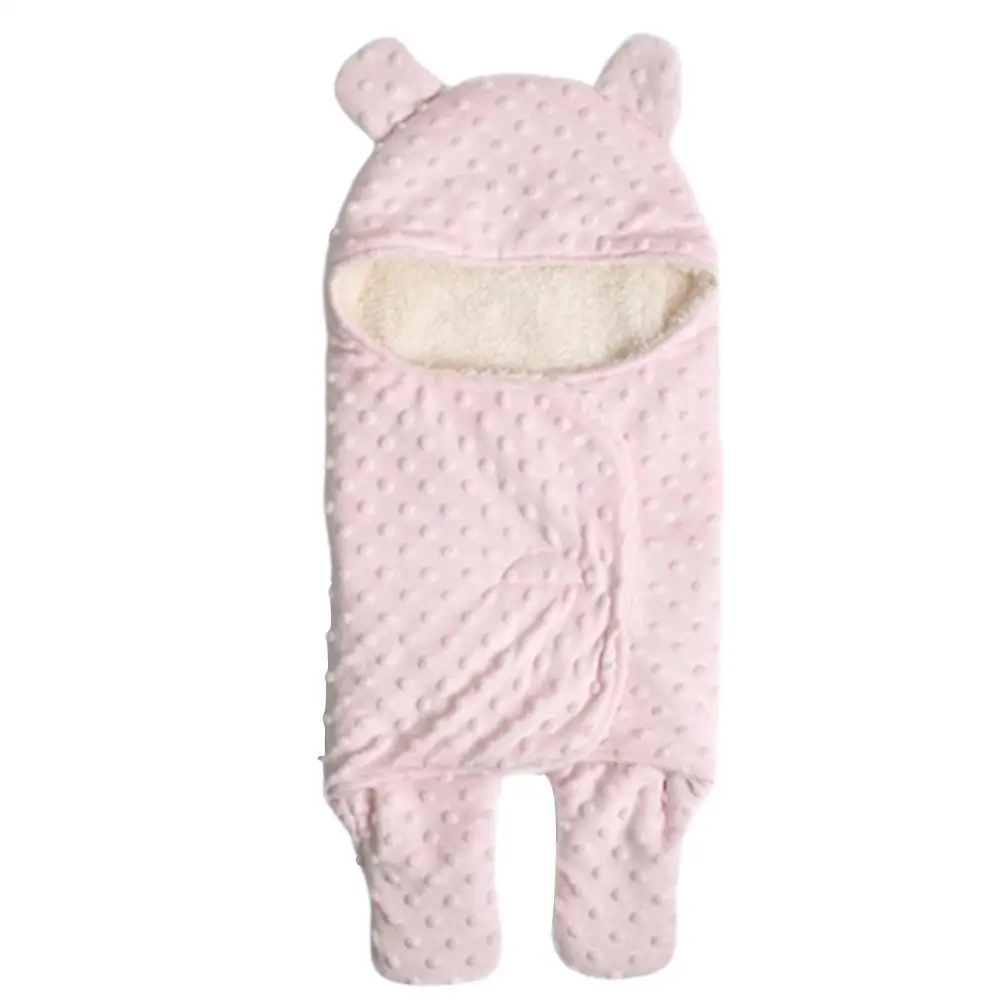 Kuulee Swaddle Wrap plush Kids Baby Winter Solid Color Knitting Swaddle Wrap Bedding Receiving Blanket Sleeping Bag - Цвет: Pink
