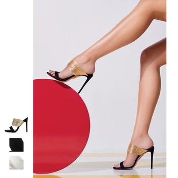 

Women Shoes Summer Sandals High Heels Open Toe Ladies Party Shoes Gold Narrow Band Female Mules Outdoor White Black Shoes Sandal