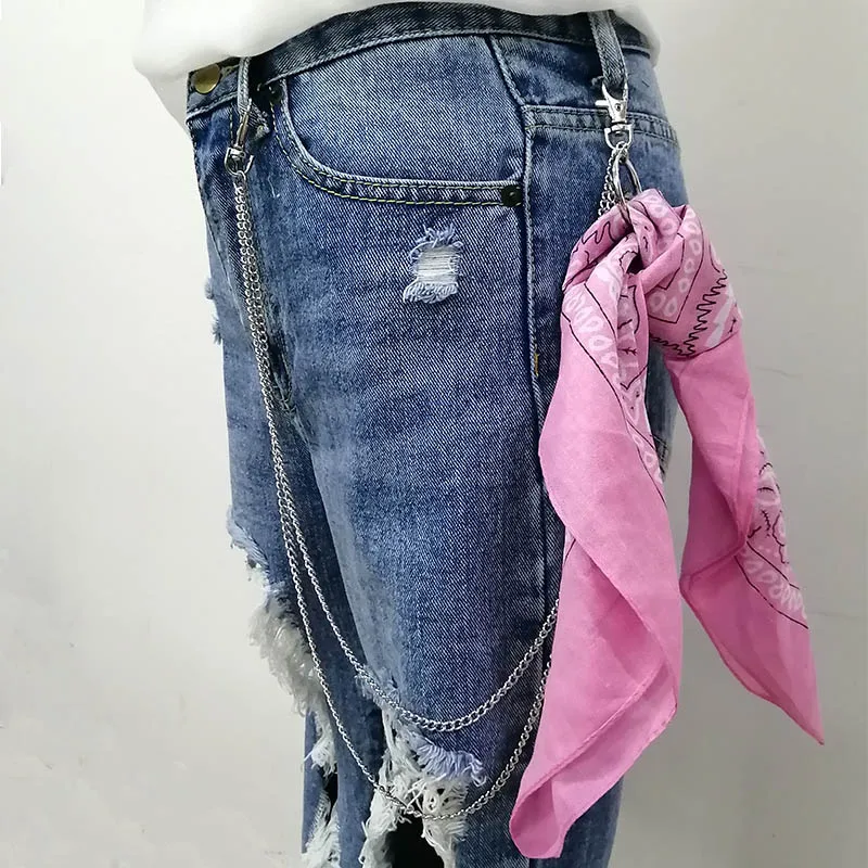 pink Шарф, металлические штаны с цепочкой, брюки в стиле панк, хип-хоп, цепочка на талию, металлический кошелек, серебряный брелок для ключей, аксессуары для джинсов Z40 - Цвет: pink