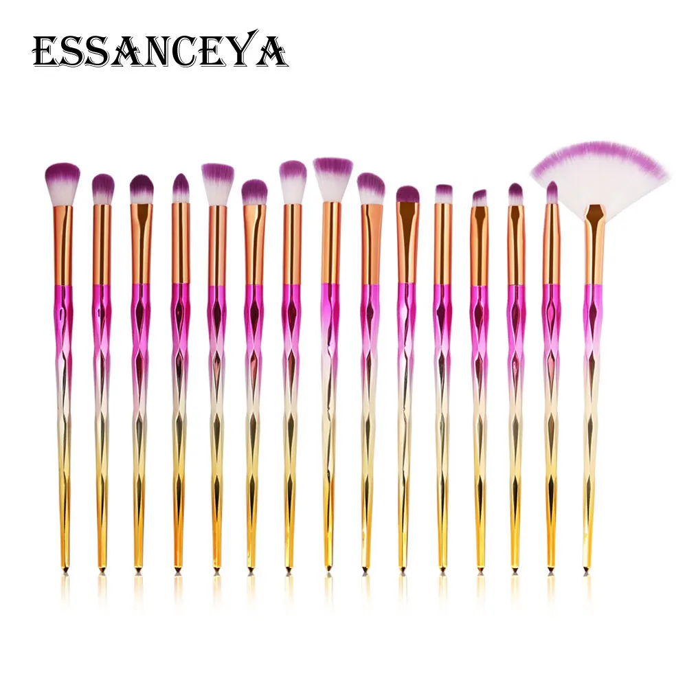 15PCS ESSANCEYA Горячая 11/21 шт. Русалка алмазные кисти для макияжа комплект рыбий хвост основа для макияжа лица Румяна Тени для век макияж кисть для смешивания кисти для макияжа - Handle Color: 15PCS