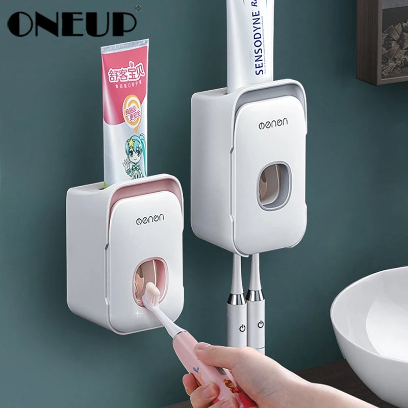 Oneup New Automatic Toothpaste Squeezer Plastic Toothbrush Holder Wall