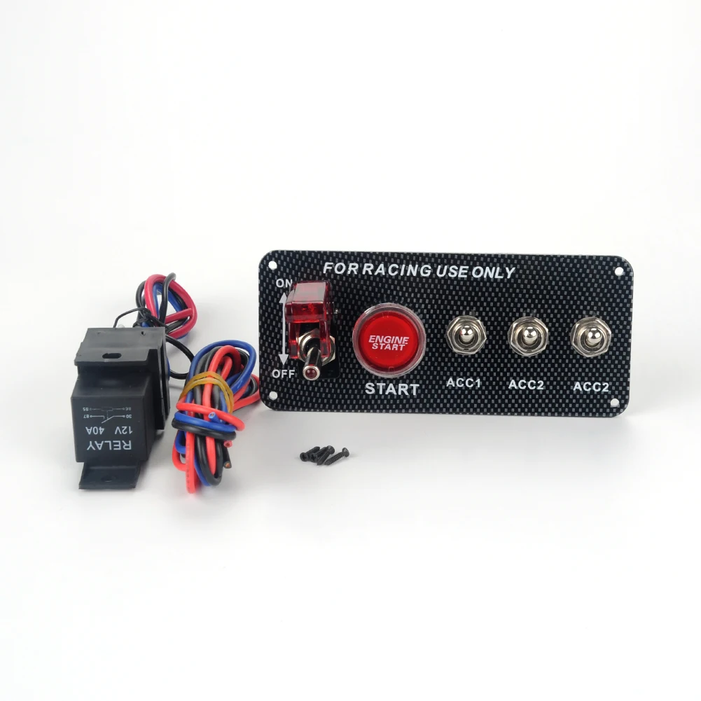 

LED Ignition Switch 12V Panel Engine Start Push Button Toggles For Racing Car High Quality Carbon Fiber Face Plate #2240