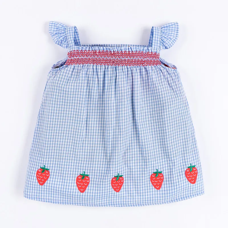 Little Maven новые летние детские платья небесно-голубые Аппликации плед клубника