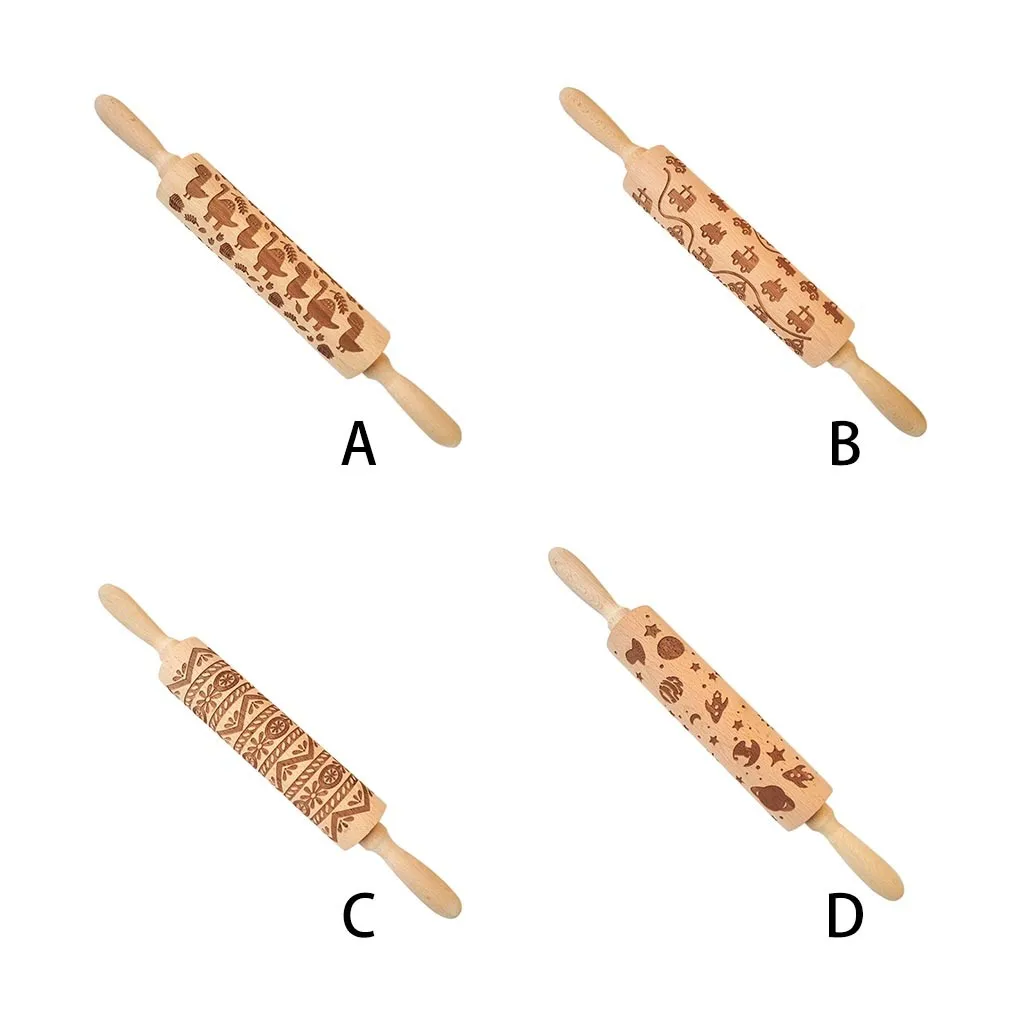 Rolling Pin Engraved Carved Wood Embossed Rolling Pin Kitchen ToolDropshipping free shipping hot sale Accessories tool Home