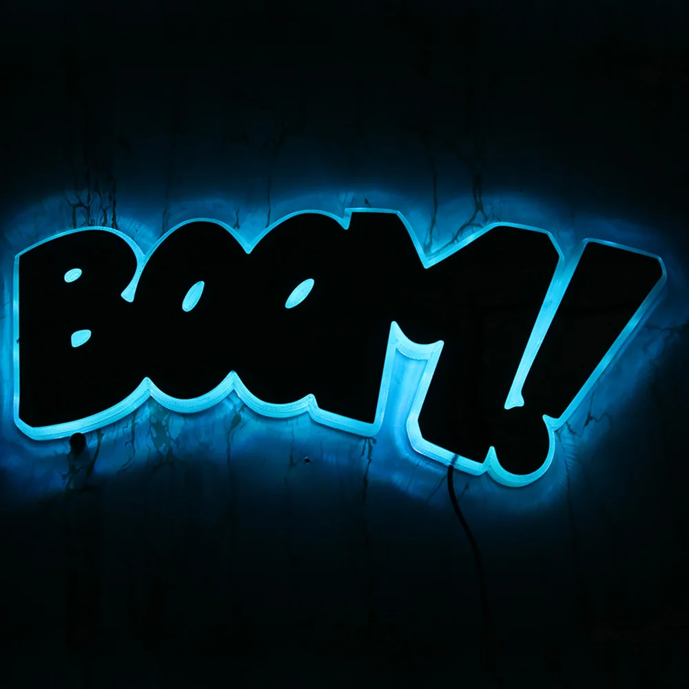 

Boom Sign Acrylic Wall Mirror For Home Bar LED Backlight Burst Bubble Lamp Festival Lighting Wall Sign Home Party Office Decor