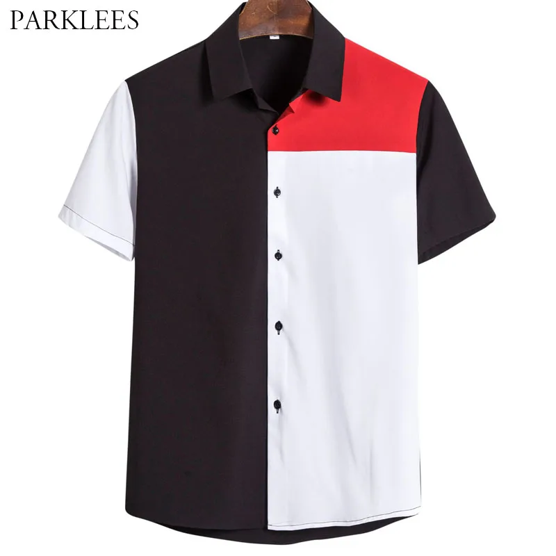 

Hit Color Patchwork Summer Mens Shirts 2020 Casual Loose Shirt for Men Button Up Hawaiian Holiday Chemise Homme Masculina 3XL