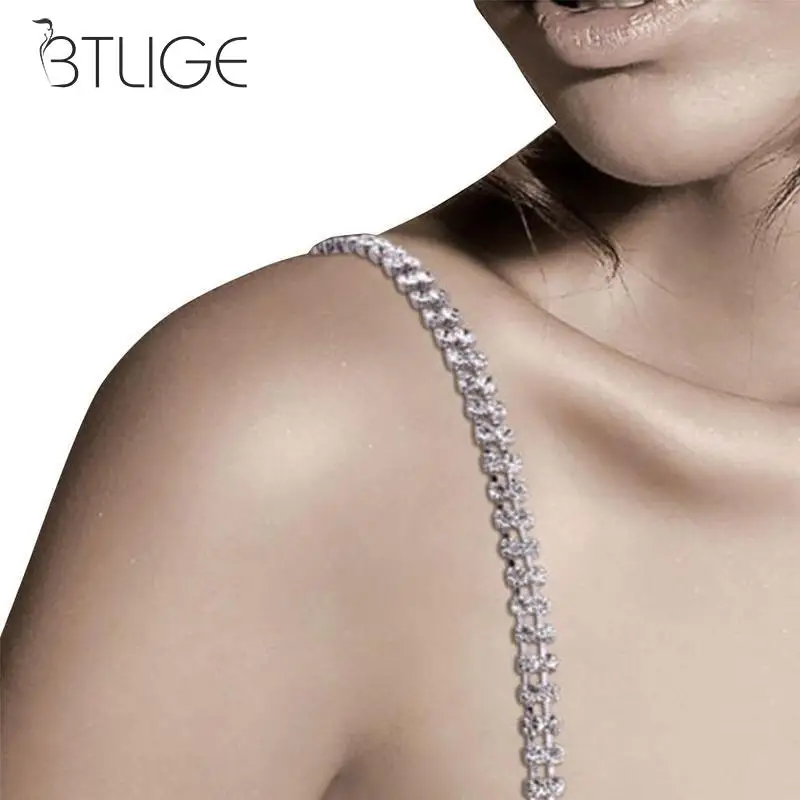 

1 Pair Adjustable Clear Crystal Rhinestone Sexy Decorative Shoulder Bra Straps Double Row Invisible Shoulder Strap