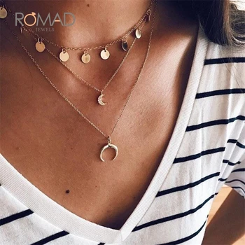 

New Fashion Gold Color Moon 925 Sterling Sliver Couple Pendant Necklaces for Women Girlfriend Valentine Day Sliver Jewelry