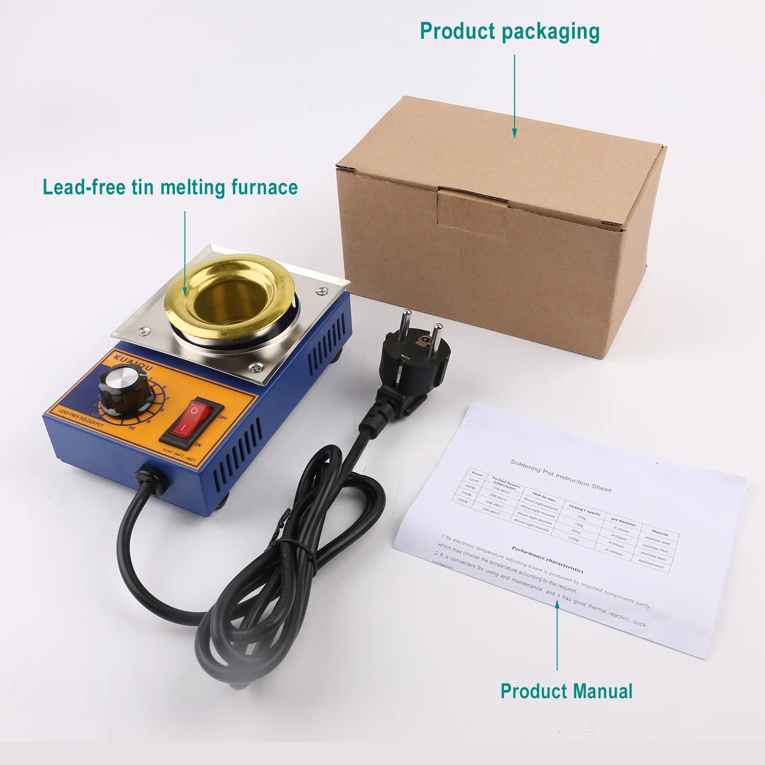 electric soldering irons KUAIQU 220V 300W Solder Pot Tin Melting Furnace Adjustable Thermoregulation Soldering Desoldering Bath 200℃-480 ℃ 37/50/80/100mm gas welding equipment