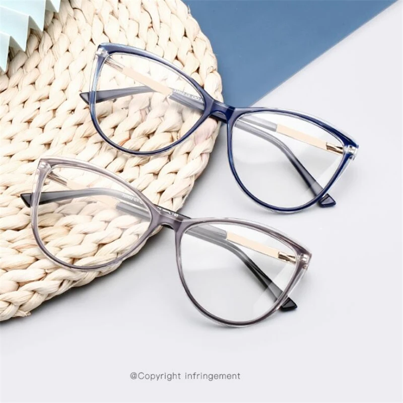 

0 +0.5 +0.75 +1.0 To +6.0 Blu-ray Blocking Cat Eye Farsighted Eyeglasses Women Men Fashion PC Oval Prescription Spectacle