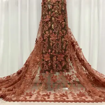 

Nice Flower Embroidery Tulle Material French Net Lace Fabric For Lady Dress JNZ435(5Yards/Lot)