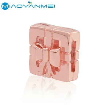 

School Gift 925 Sterling Silver Beads Rose Gold Gift Box Clip Charm Fit Original Pandora Bracelets Women DIY Fashion Jewelry