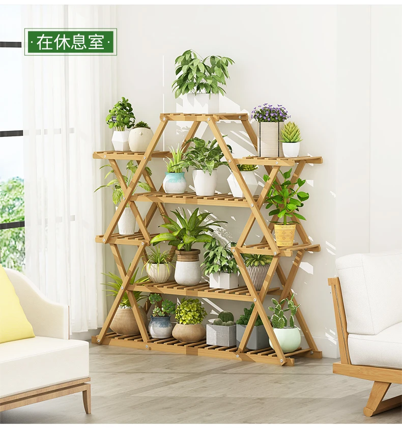 Balcony Flower Rack Shelf Household Flowerpot Frame Solid Wood Decorate Indoor Multi-storey