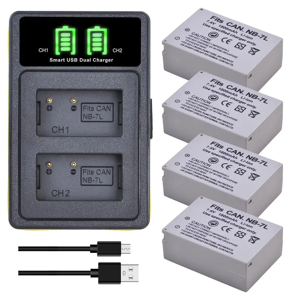 Сменный аккумулятор 4x1800 мАч NB 7L + USB зарядное устройство с портом Type C для камеры