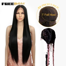 

FREEDOM Synthetic Lace Wigs For Black Women 34 Inch Lace Full Head Long Straight Lace Wig Braid Double Ponytail Cosplay Wigs