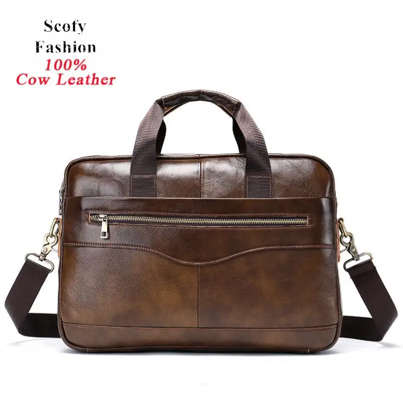 New  men's briefcase bag men's genuine leather laptop bag business tote for document office portable lap