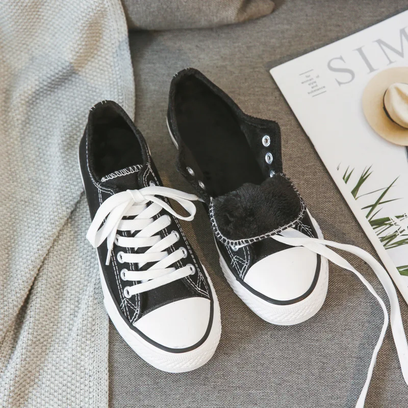 

2020 New Winter Canvas Shoes Female Plus Velvet Wild Sneakers Thick-Soled Warm Women's Cotton Shoe Tide Tenis Feminino W24-58