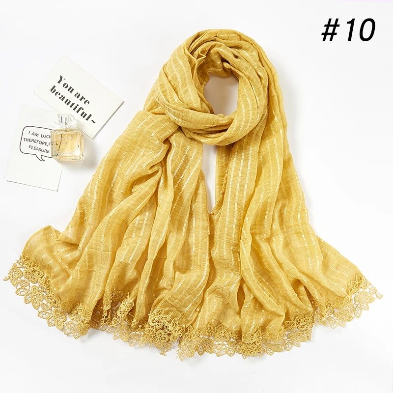 Hot Sale Muslim Stripes Drape Stitching Viscose Hijab Gorgeous Breathble Soft Women Long Scarf Drop Shipping - Цвет: 10