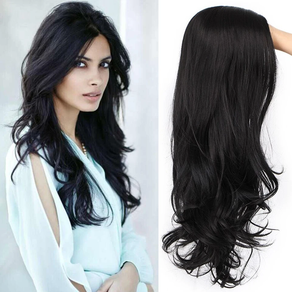 

Black Wavy Wigs Long Curly Wig Middle Part Synthetic Heat Resistant Party Wigs Full Wigs Natural Looking for Women Girls Lady