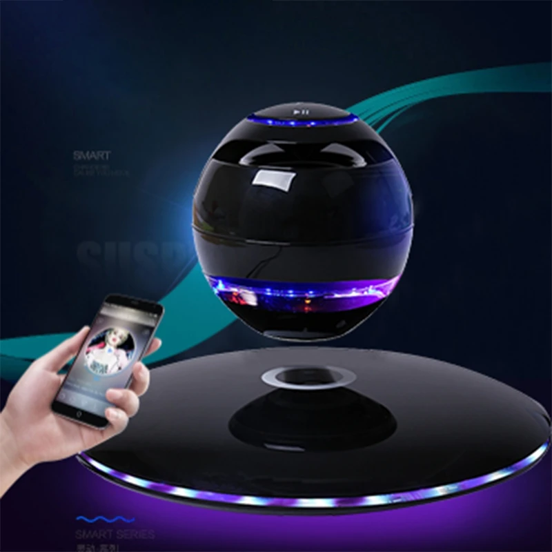 AMS- Магнитный левитационный 3D Bluetooth динамик вращающийся с красочным Светодиодный-поддержкой для IOS Android телефон Hands-Free Звонки черный
