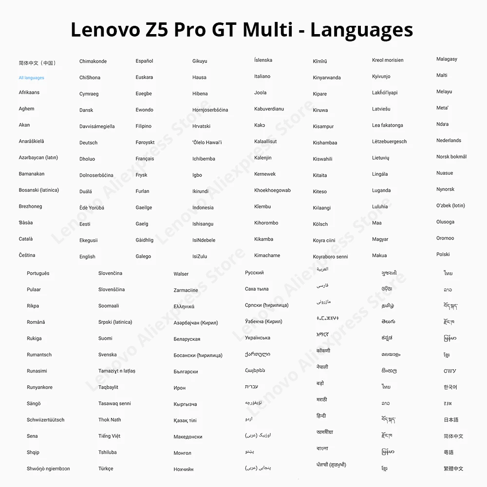 Lenovo Z5 Pro GT Snapdragon 855 Smartphone  languages