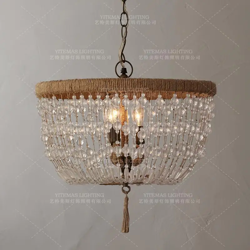 Французский стиль винтажная хрустальная люстра из бисера K9 кристалл 3 светильник