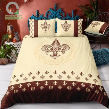 

BOMCOM Digital Printing Bedding Set Iris Fleur-de-lis Symbol Brown Yellow Pattern Duvet Cover 100% Microfiber