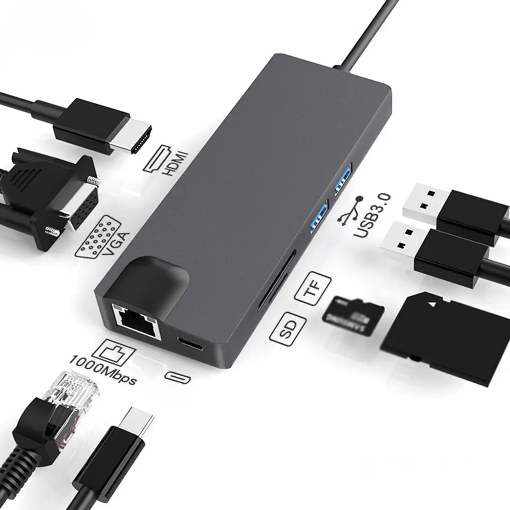 8 в 1 USB-C концентратор USB C к VGA HDMI Micro Card Reader адаптер type C USB 3,0 концентратор для MacBook Chromebook ноутбука тип-c
