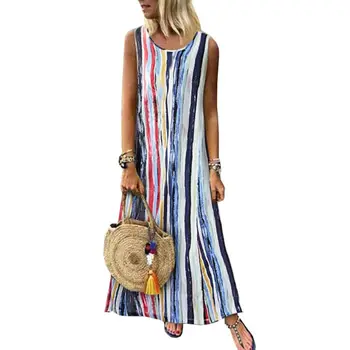 

Women Long Dress Ladies Sleeveless Loose Summer Casual Printed Party Maxi Dress