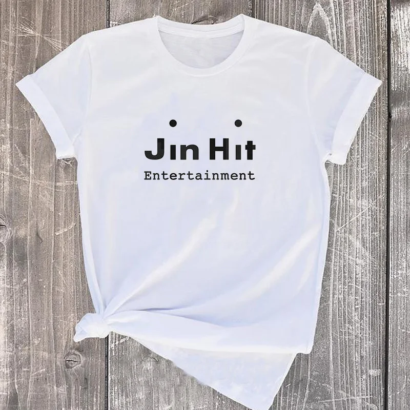 

JinHit развлечения унисекс Kpop футболка женская с буквенным принтом женские футболки Женская хлопковая футболка с коротким рукавом