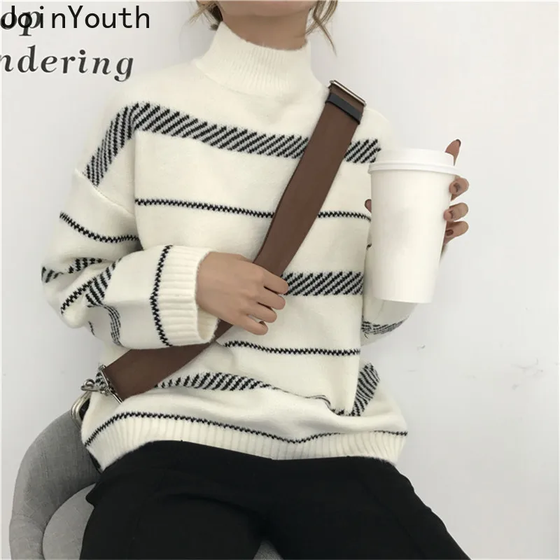 

JoinYouth Turtleneck Warm Striped Women Sweater Loose BF Fashion Female Pullovers Autumn 2019 Winter Korean Pull Femme J255