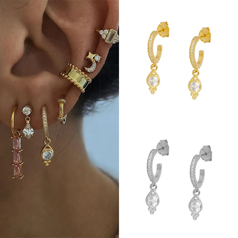 Gold Silver Filled Dangle Drop Earring For Women Big CZ Zircon Pearl Christmas Piercing Jewelry