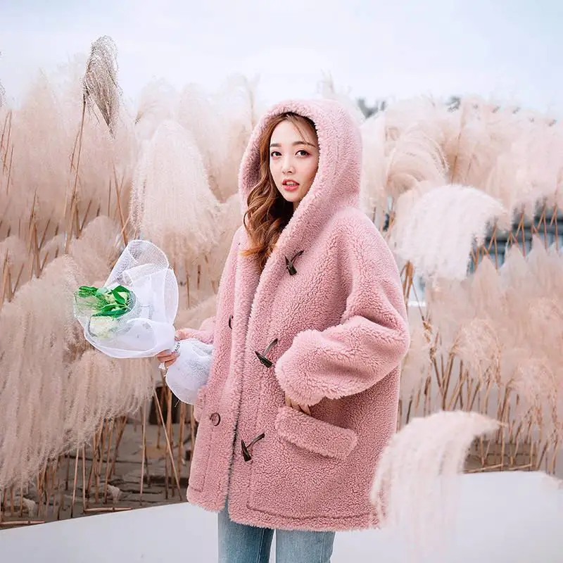 

Women 2019 Winter Real Fur Coat Natural Sheep Shearing Fur Wool Blends Jacket Female Thicken Warm Outerwear Abrigos Mujer M154