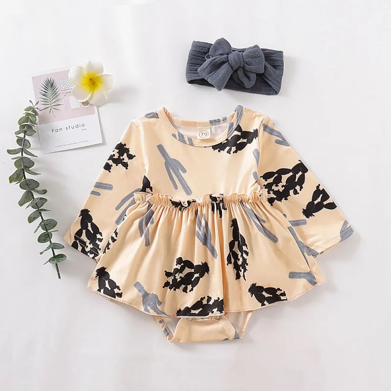 

Baby Bodysuits For Spring Autumn Fashion Comfortable Baby Girl Printing Long Sleeve Bodysuits And Headband Kids Outfit Set
