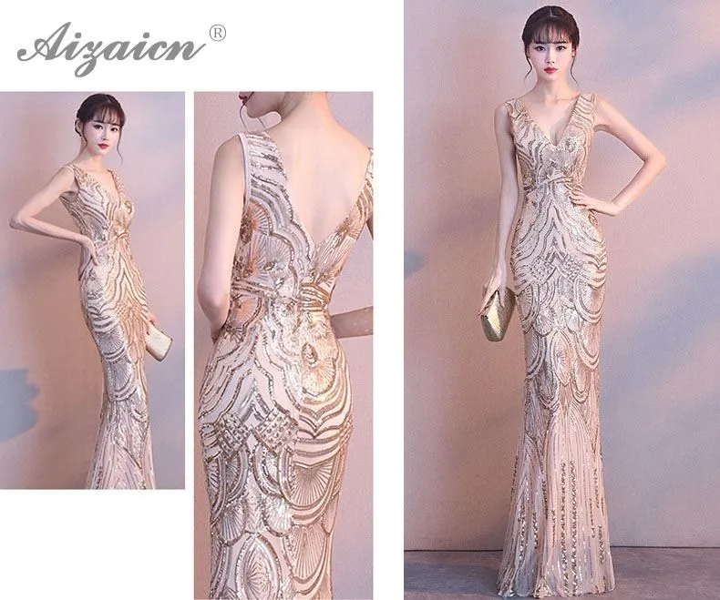Модное сексуальное длинное Cheongsam с блестками, современное китайское винтажное платье с глубоким v-образным вырезом Qi Pao, женское китайское вечернее китайское платье-Ципао, тонкий халат