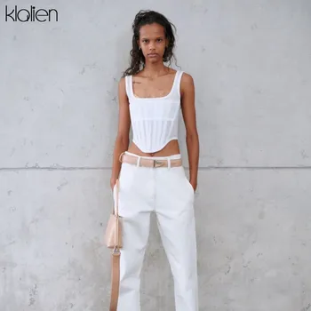 

KLALIEN summer white skinny simple basic female tank top fashion casual camis soft high street aesthetic t shirt women's clothes