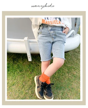 

High Quality Children Pants Summer Kids Short Jeans For Girl Kids Clothes Girls Cotton Knee Length Trouser Denim Material 1T-6T
