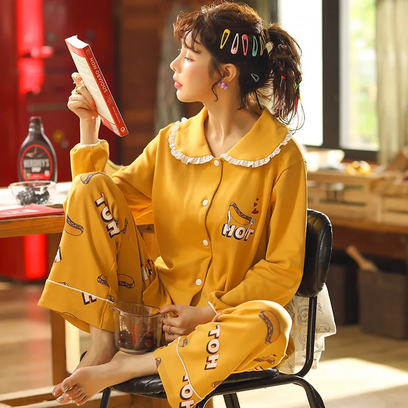 Autumn& Winter New Style Pure Cotton Long Sleeve Trousers Pajamas WOMEN'S Cardigan Ladies Home Leisure Suit