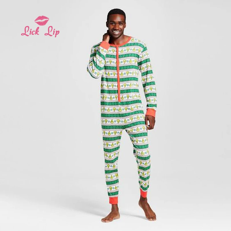 Lick Lip Christmas Parent-child Onesies Christmas Green Stripe Print Nightwear Autumn Winter Long Sleeve Home Clothes SMC1804-2