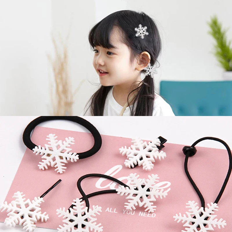 5 шт./лот рождественские резинки для волос детские заколки со снежинками зимняя