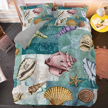 

Cartoon Ocean Animals Bedding Set Shell Octopus Jellyfish Duvet Cover For Kids Children Bedspread 3pcs Queen King Size Bed Sets