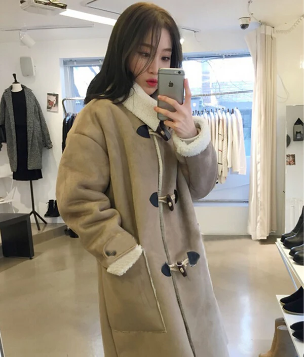 Winter New Style Korean-style Lambs Wool Mid-length Thick Suede Cold Cotton Coat Cool GIRL'S