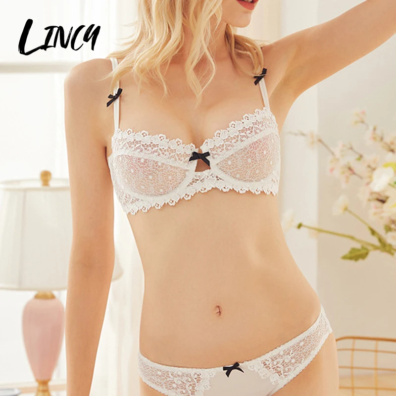 Sexy Women Bra Panties Sets Transparent Lace Underwear Push Up Embroidery  Brassiere Big Size Ultra-thin Cup Underwire Lingerie