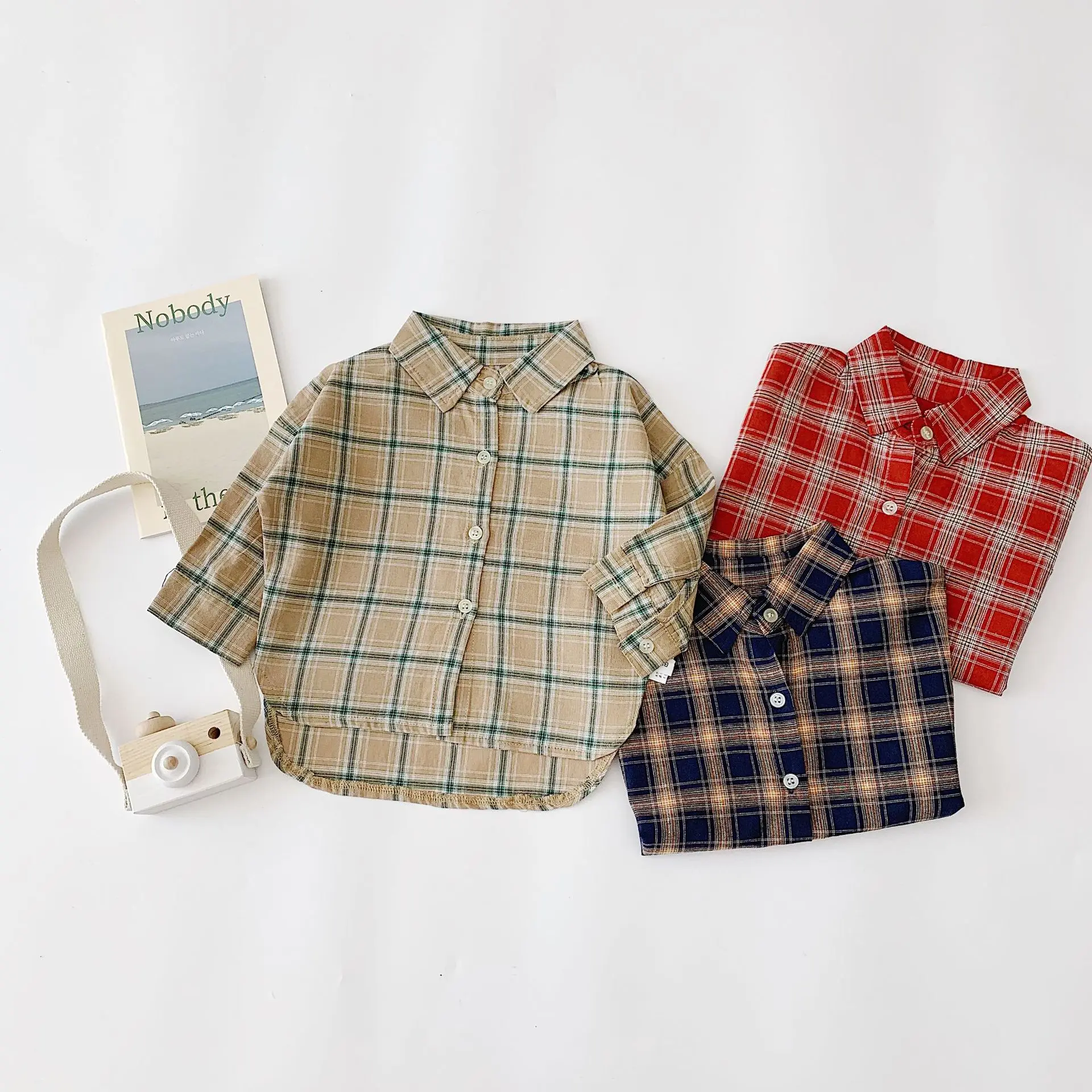 Spring Autumn Unisex Kids Fashion Plaid Shirts Long Sleeve Cotton Casual Tops Baby Girls Blouses Toddlers Kids Clothes LZ565